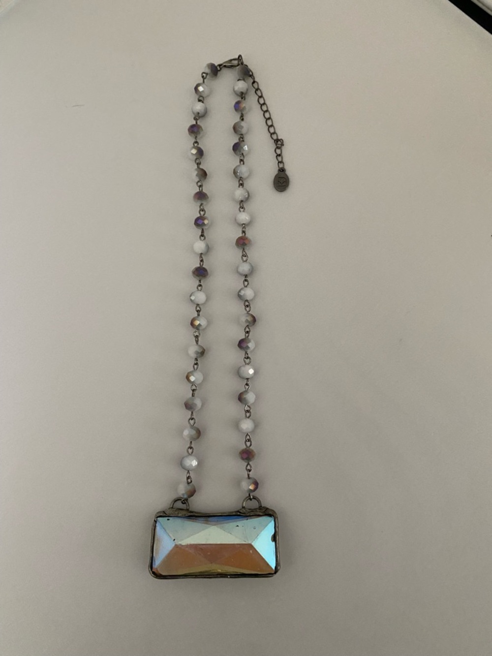 Women’s Aurora Crystal Pendant Necklace - Iridescent Blue and White beaded Chain